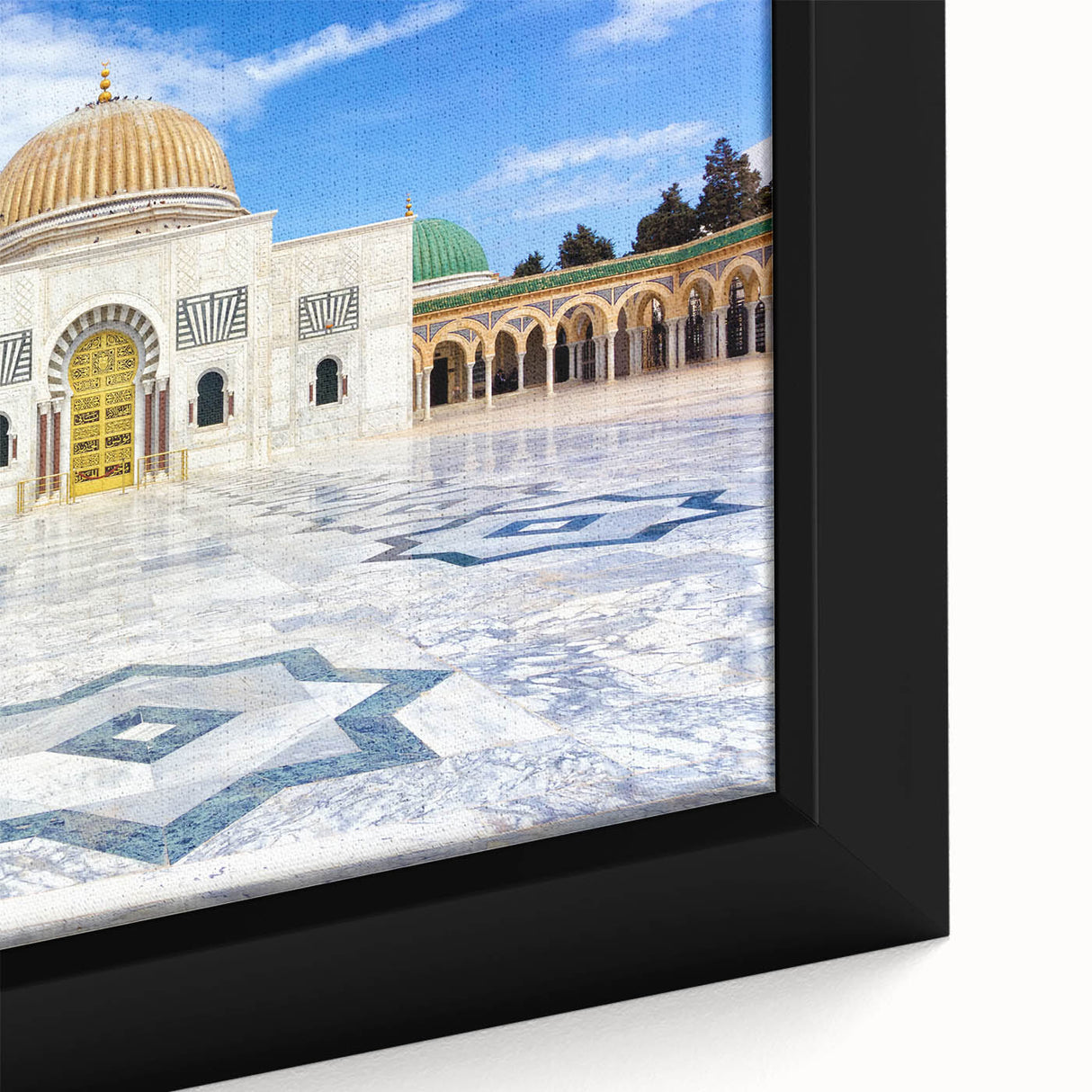 Extra large framed canvas depicting a textured, colorful Tunisian landscape, ideal for living room decor.