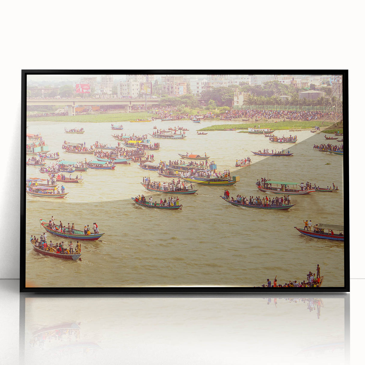 Large abstract wall art depicting a Bangladesh scenery in mid-century modernist style.