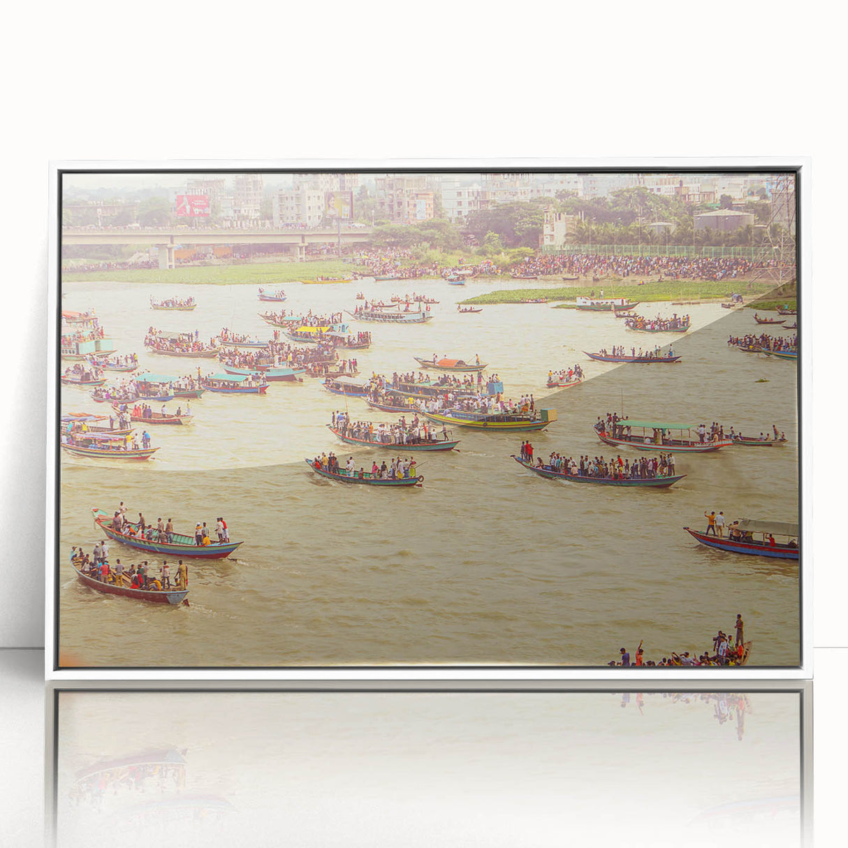 Art deco poster of Bangladesh scenery in acrylic frame, featuring muted earth tones, ideal for modern art wall decor.