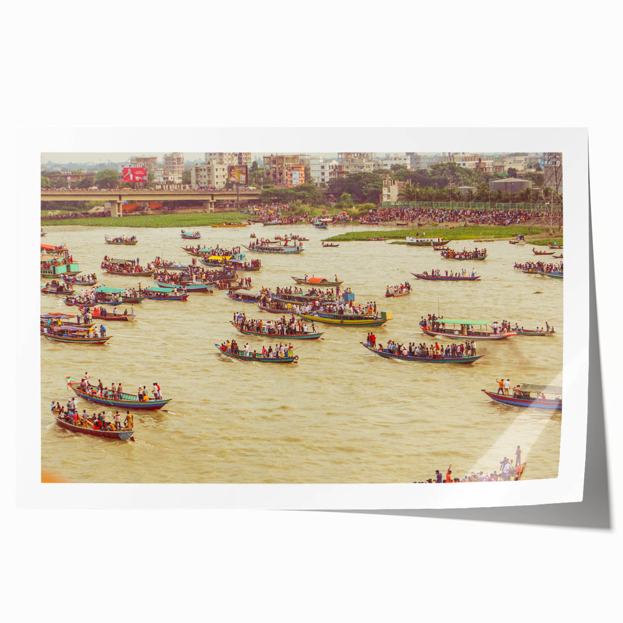 Extra large rolled print of Bangladesh scenery with vibrant green and blue tones, ideal for dining room wall art.
