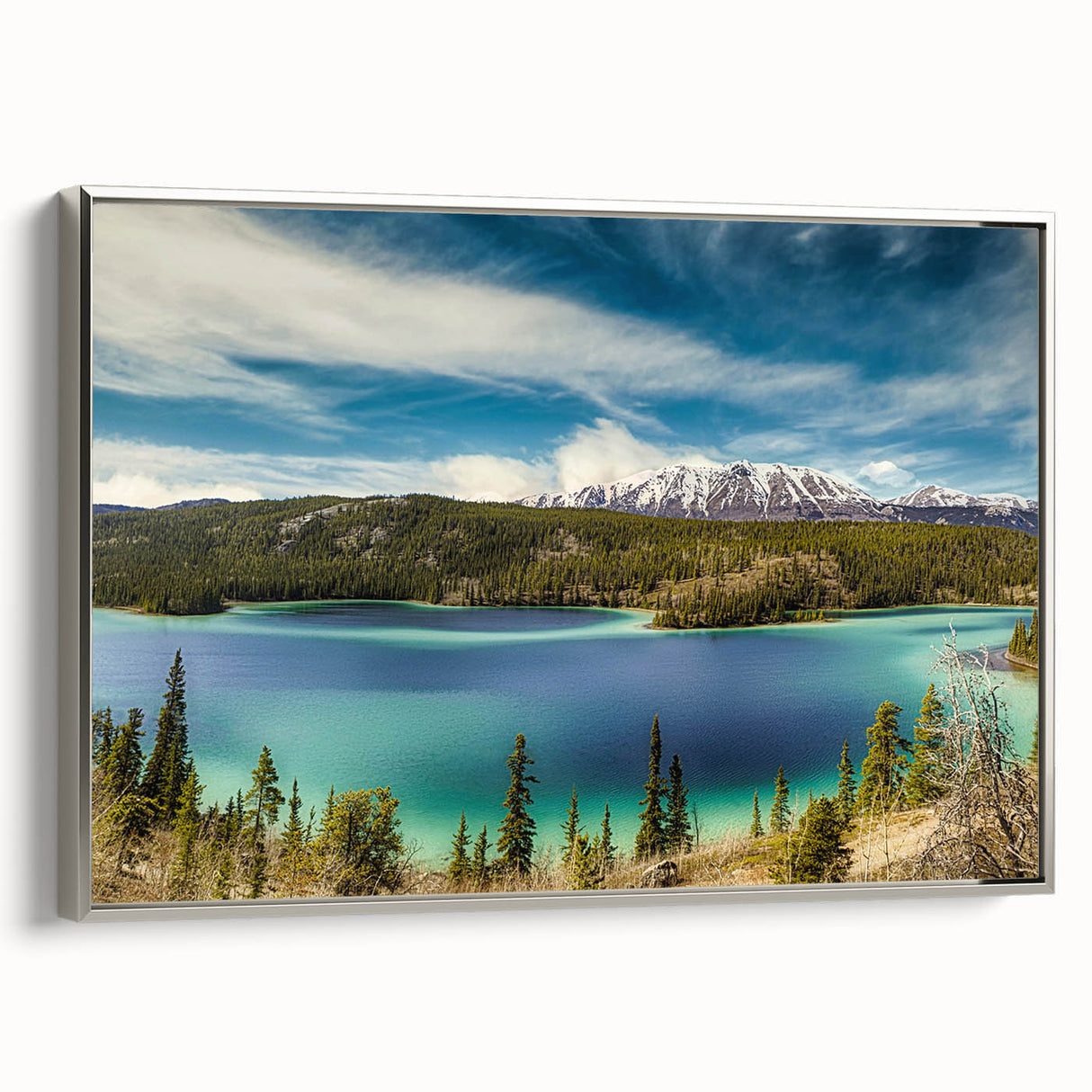 Framed canvas depicting a vintage-style landscape of the Yukon in muted earth tones.
