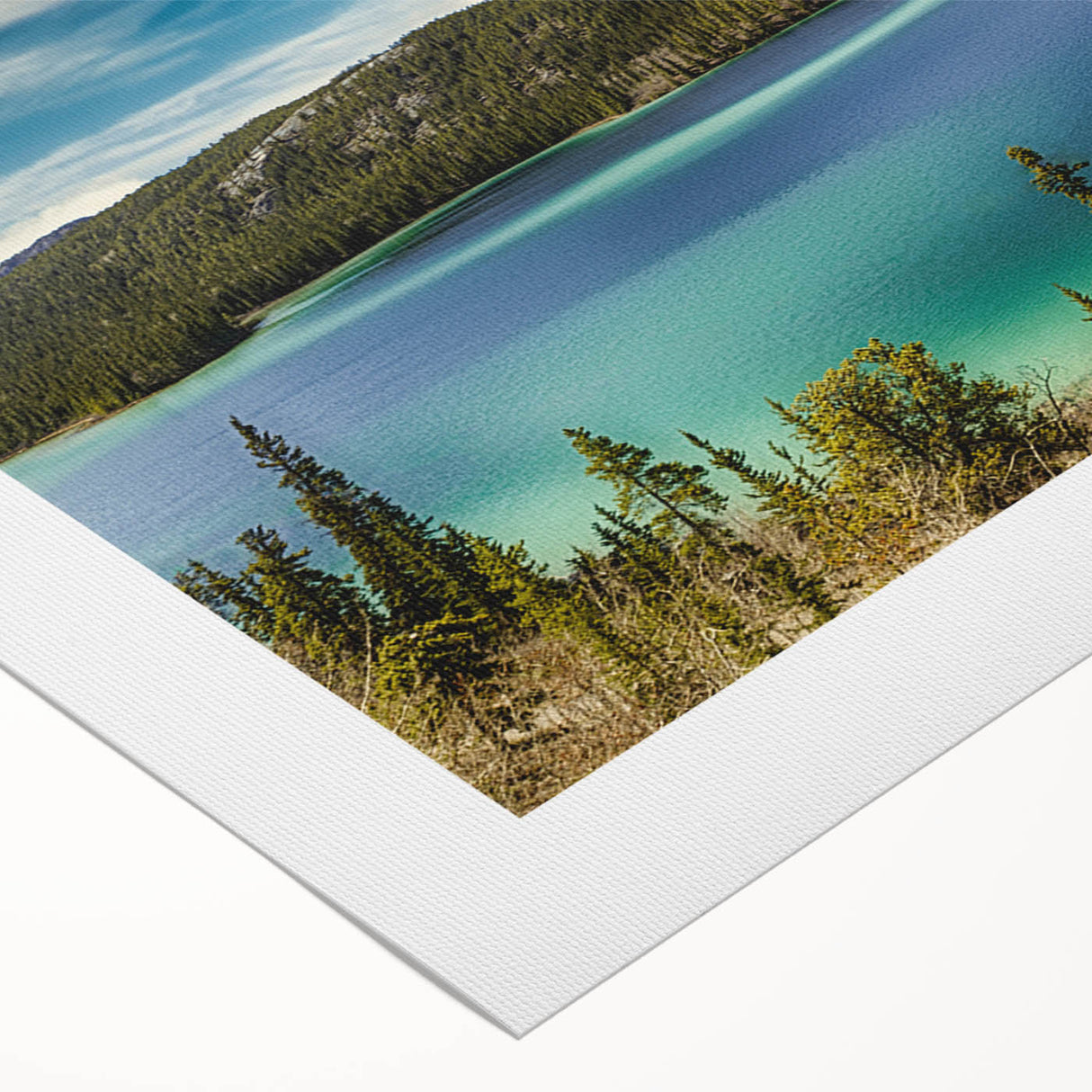 Art deco poster of Yukon scenery in muted green and blue tones, rolled canvas, ideal for dining room wall art.