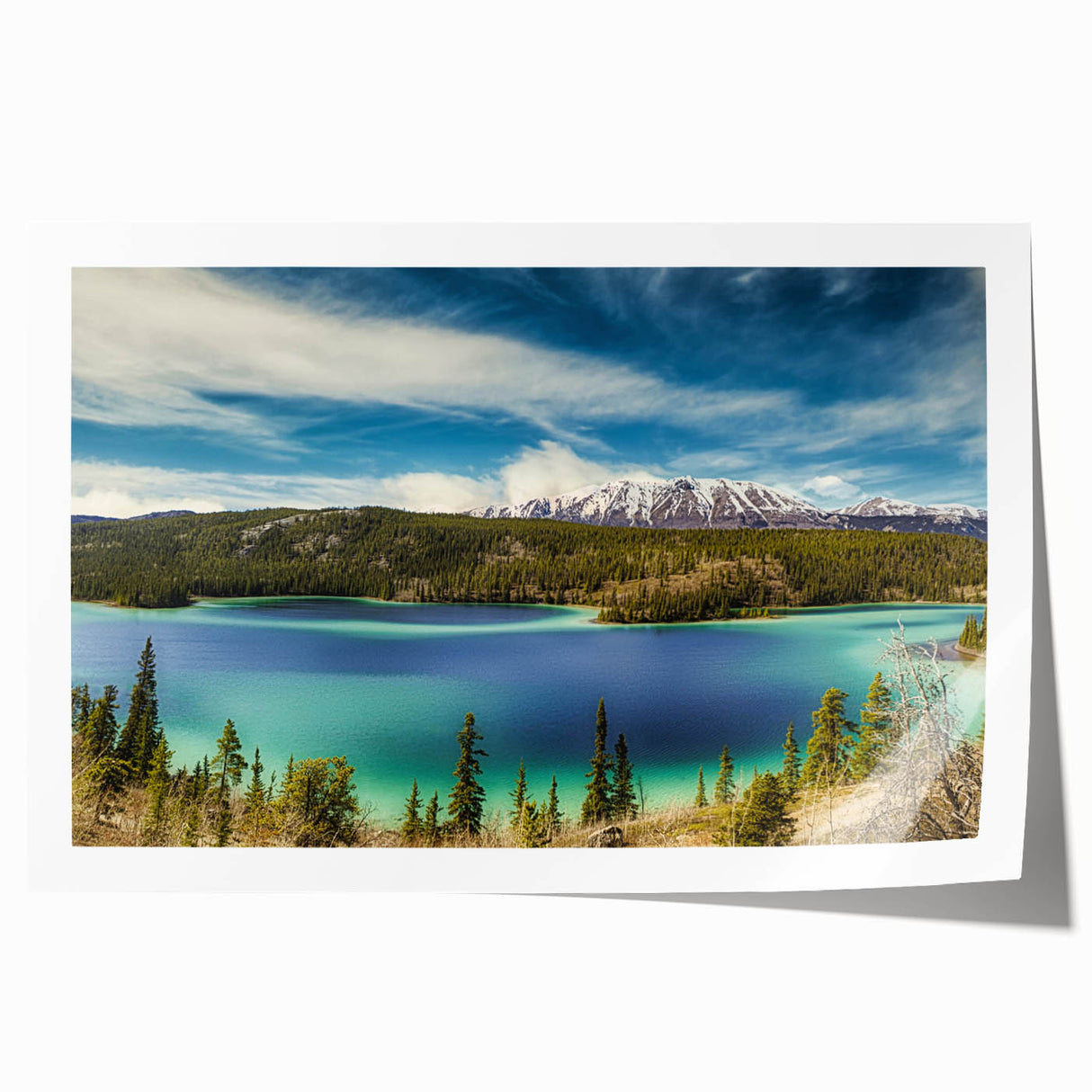 Extra large rolled print of Yukon scenery with vibrant green and blue tones, ideal for art wall dining room.