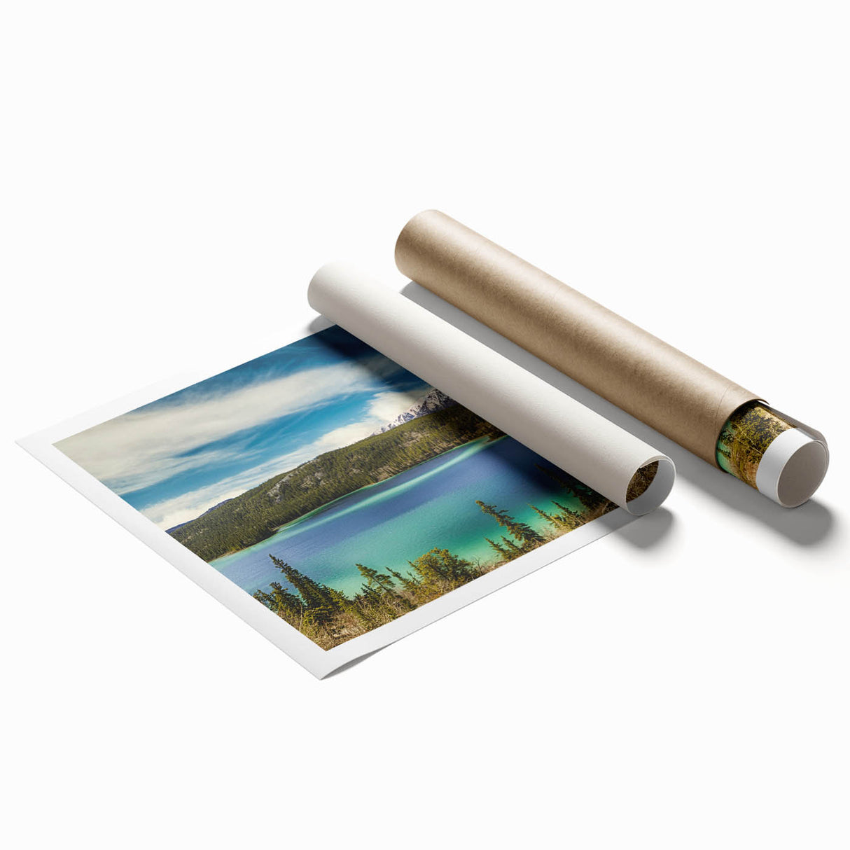 Extra large rolled print featuring a serene Yukon landscape with lush greenery and muted earth tones.