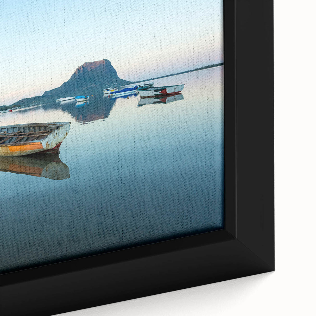 Black wall art featuring a textured Caribbean Martinique scenery in vibrant colors on a framed canvas.