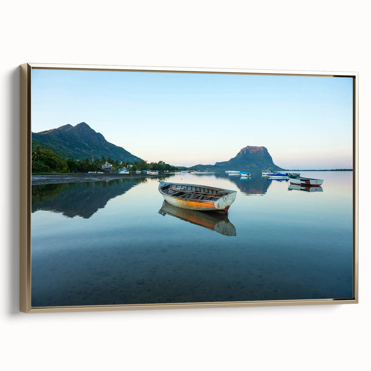 Vintage poster art featuring a Caribbean Martinique scenery on a framed canvas, with vivid colors.