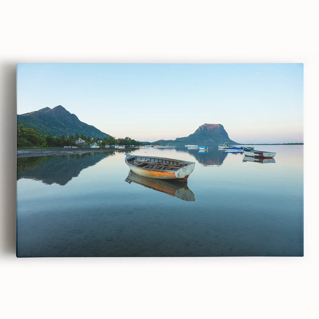Black and white photograph of Caribbean Martinique scenery on large stretched canvas.