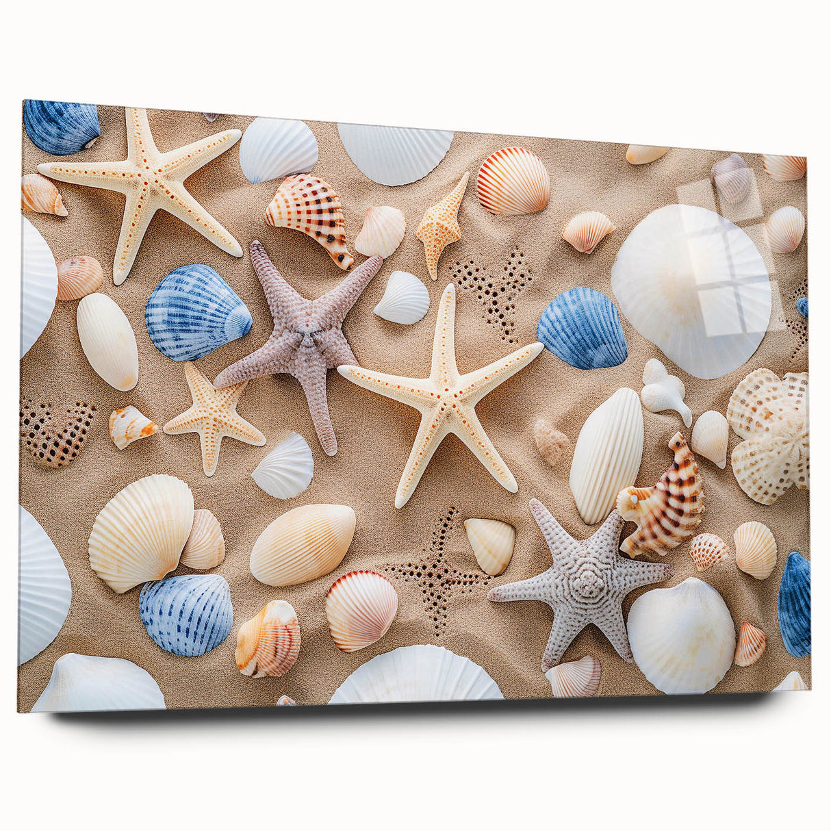 Large abstract wall art of Cancun scenery in vibrant blue and green tones on acrylic glass.