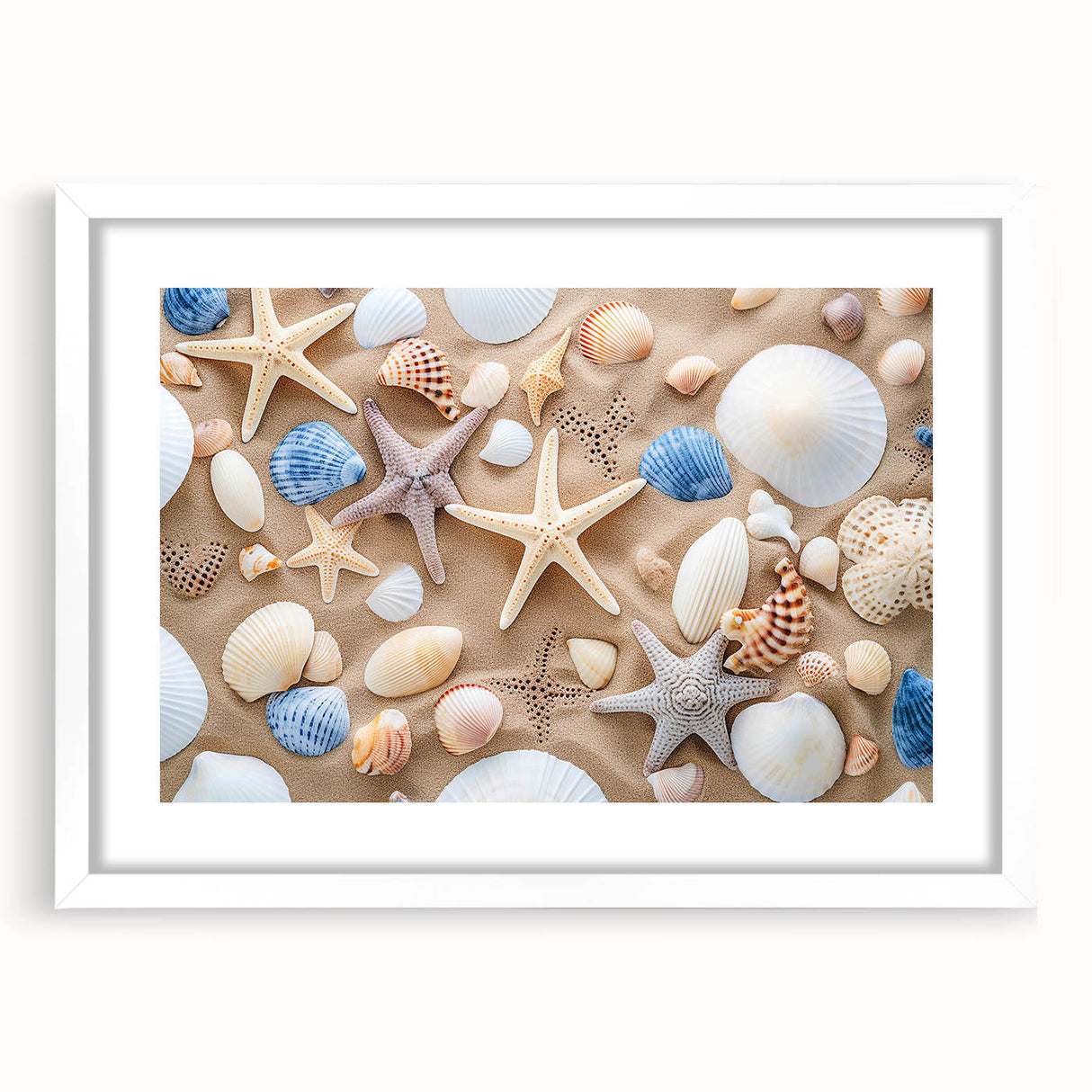 Abstract art print of Cancun scenery in muted blue and green tones on a framed white mat.