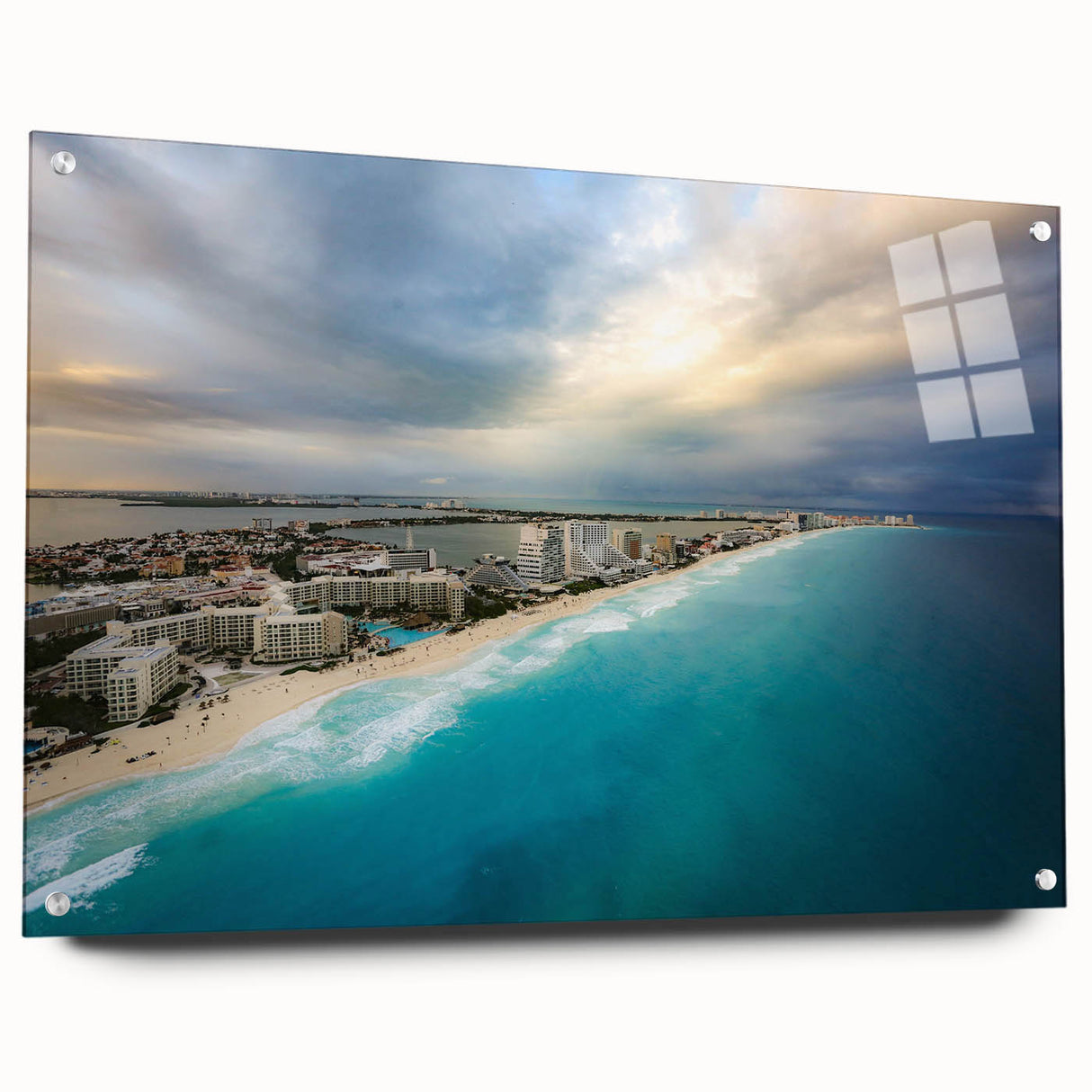 Acrylic print of a serene Quintana Roo landscape, featuring soft blue and green shades.