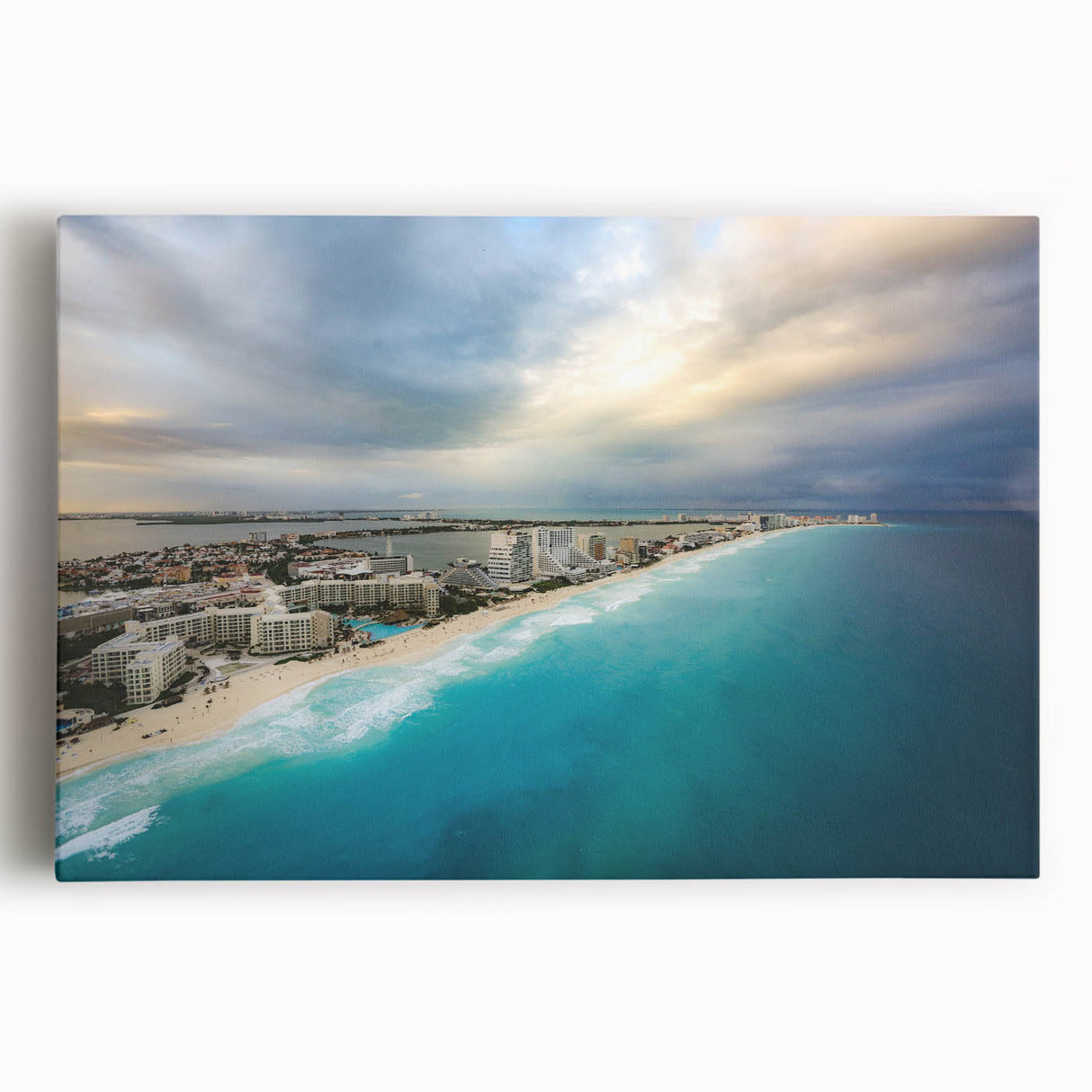 Black and white photo of Quintana Roo scenery on stretched canvas, ideal for kitchen wall art.
