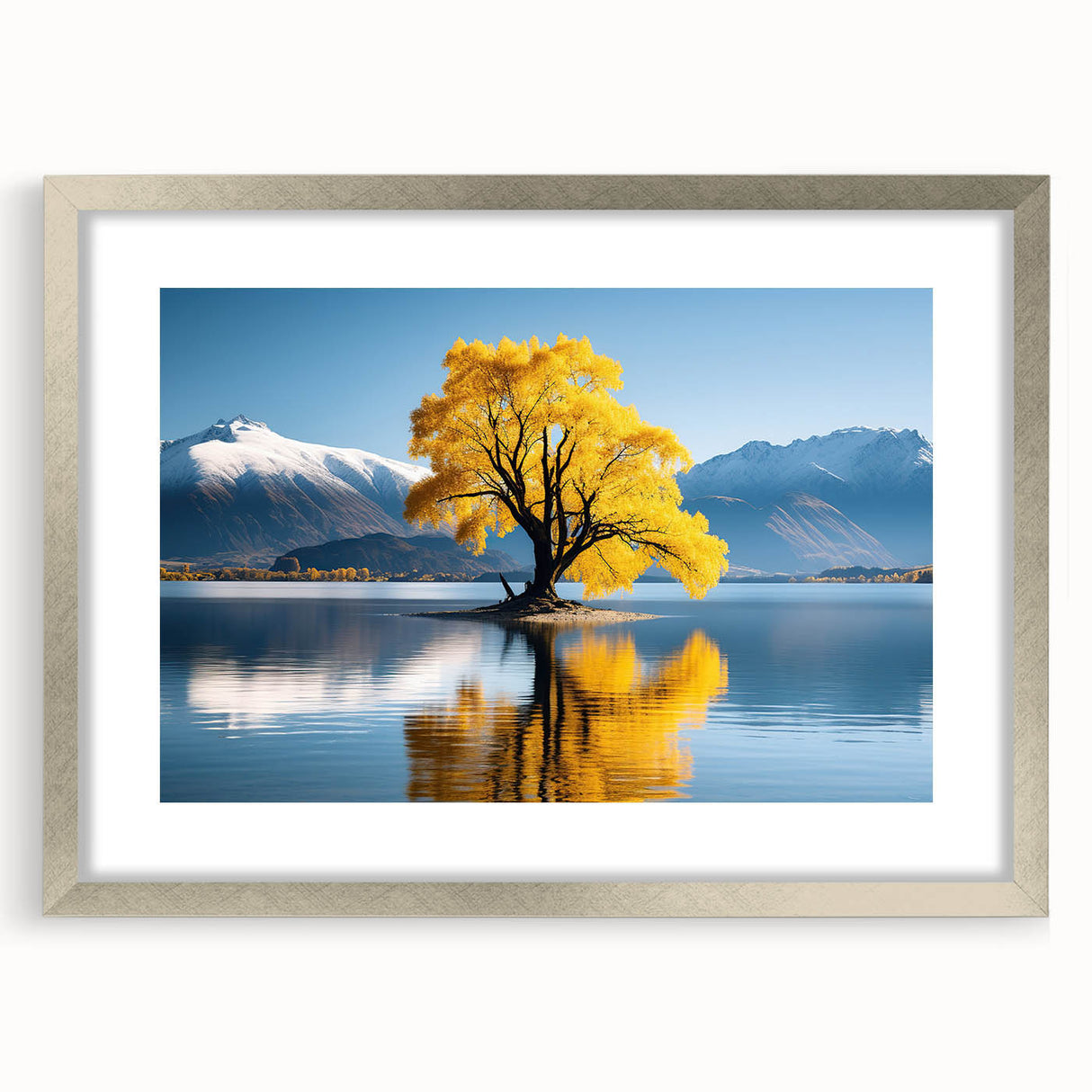 Textured art print depicting an abstract Otago, New Zealand scenery in muted earth tones on a silver-framed mat.