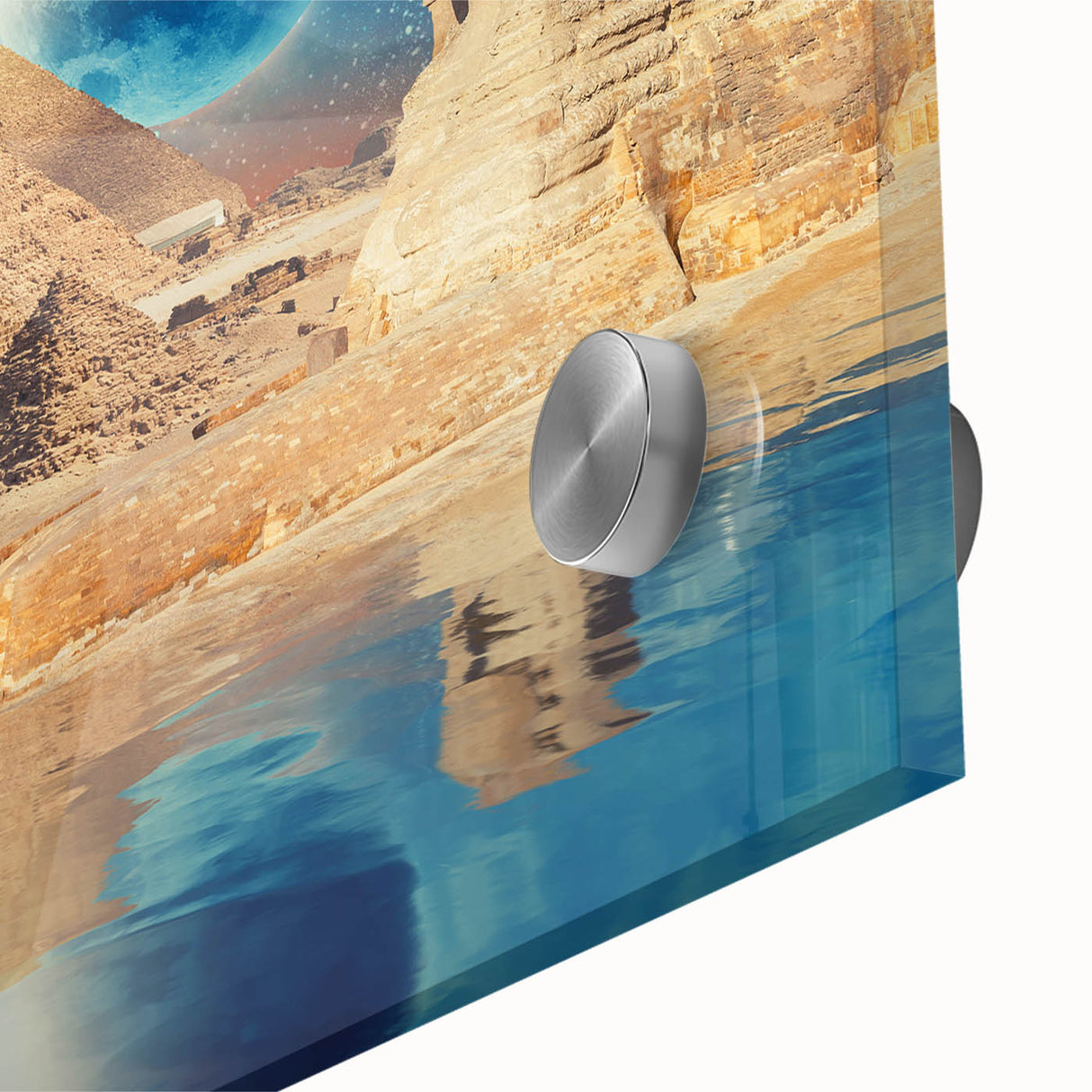 Large abstract depiction of the Egyptian landscape in muted earth tones on acrylic glass, suitable for dining room art.