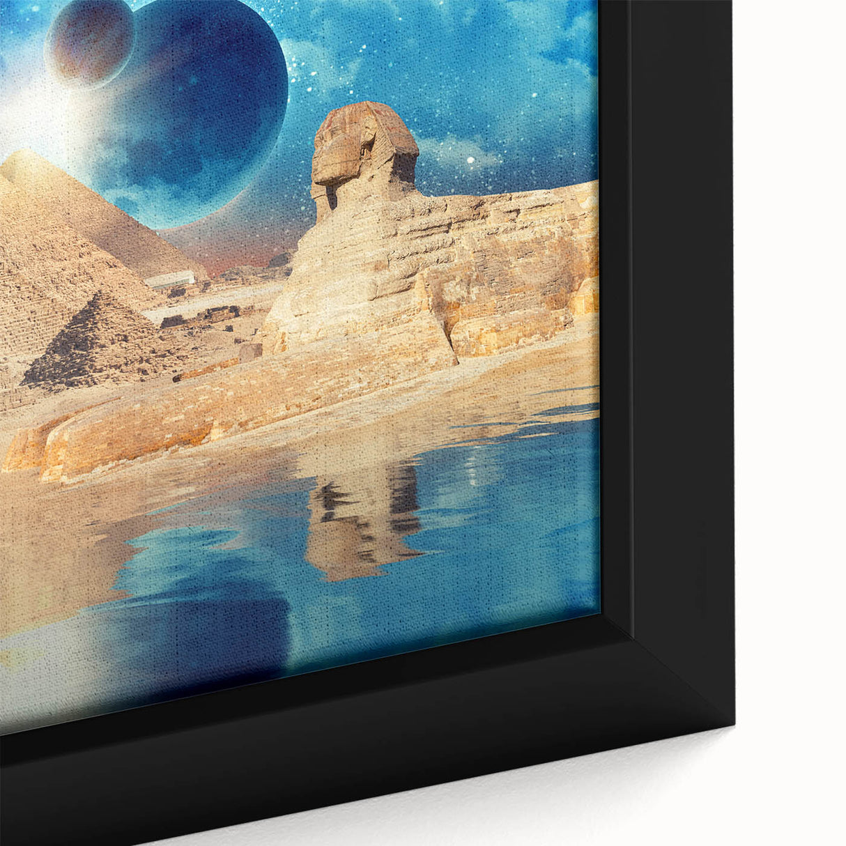 Framed canvas featuring a textured depiction of an Egyptian landscape in muted earth tones, ideal for living room decor.