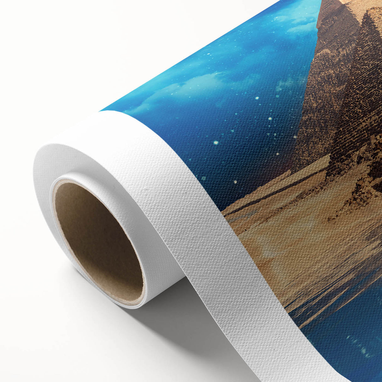 Art Deco poster of Egyptian scenery on rolled canvas, featuring pastel shades, ideal for nursery wall art.