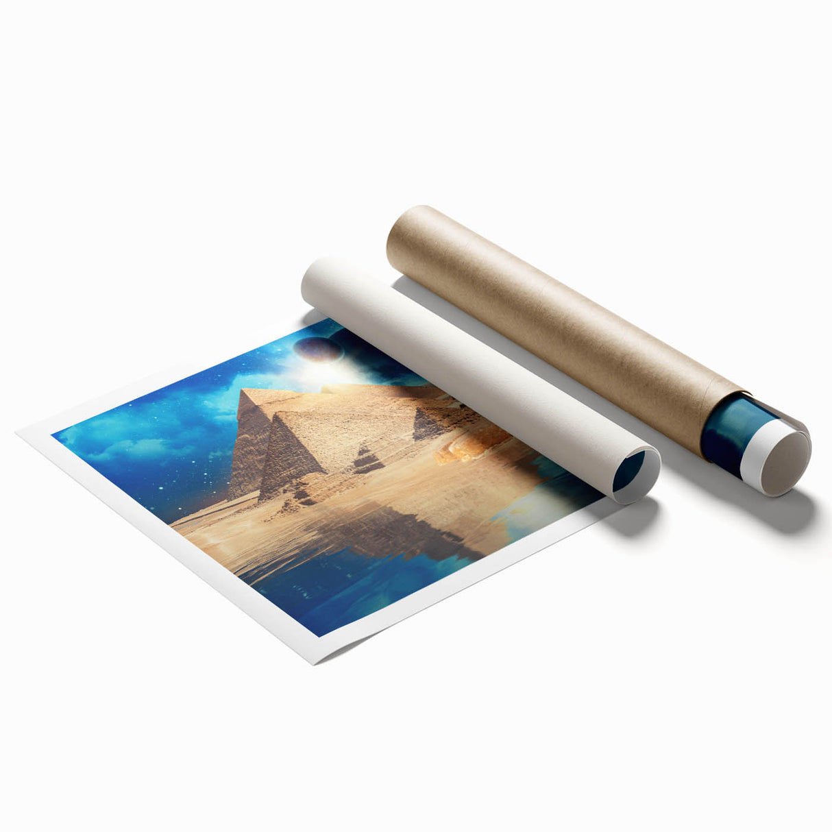 Extra large rolled print depicting a serene Egyptian landscape in muted earth tones.
