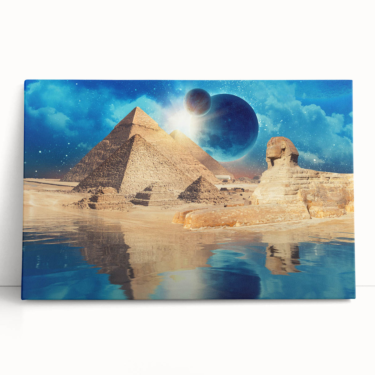 Black and white large art of Egyptian scenery on stretched canvas, ideal for kitchen wall art or bedroom decor.