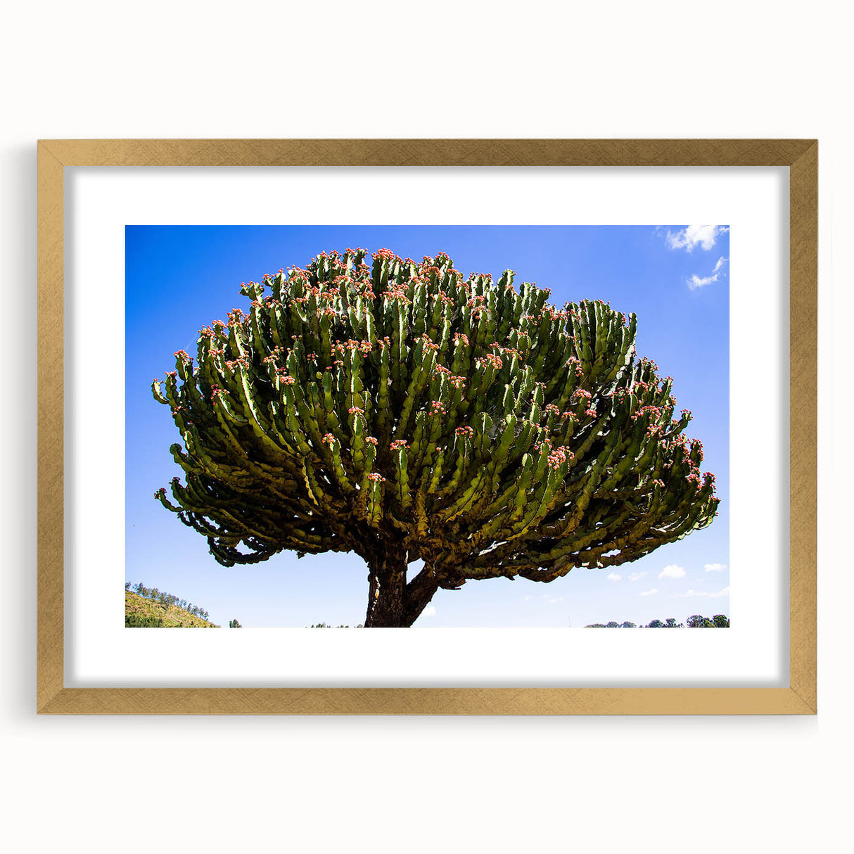 Textured abstract art print depicting an Ethiopian landscape in earthy tones on a framed canvas, suitable for bedroom decor.