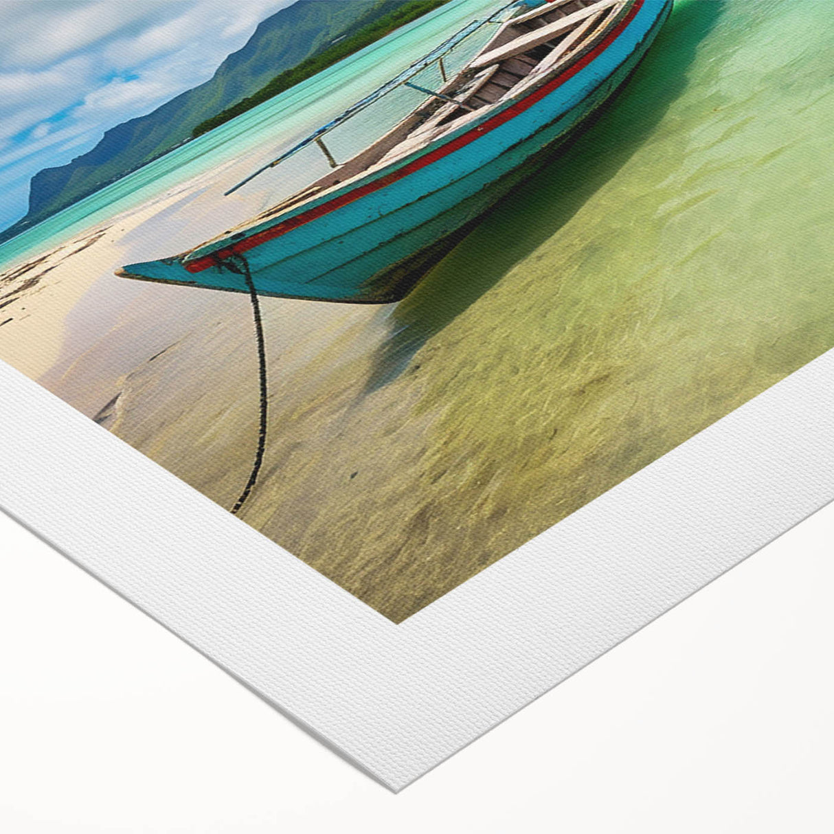 Art deco poster of a Mauritian landscape in soft pastel shades on rolled canvas, suitable for dining room decor.