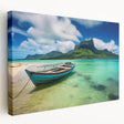 Large canvas print of a serene Mauritius landscape with lush greenery and blue sky, ideal for kitchen wall art.