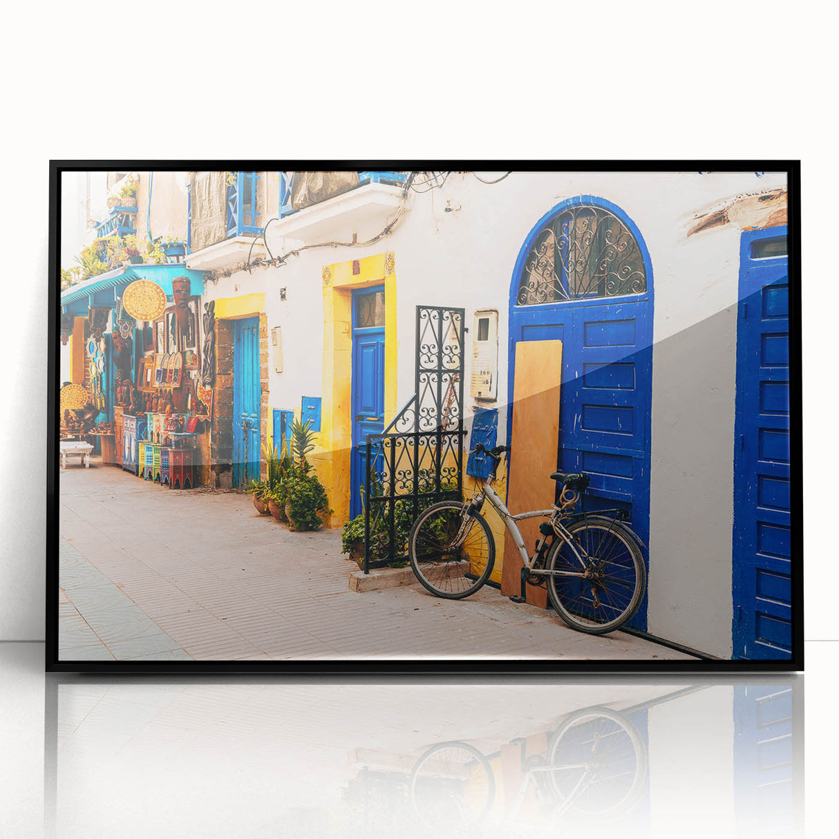 Large abstract wall art featuring a Moroccan landscape in black and white tones on a framed acrylic, suited for modern decor.