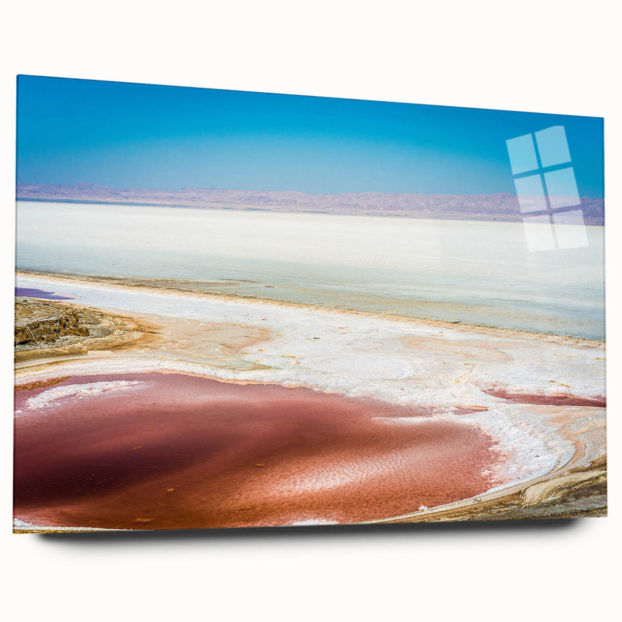 Large abstract depiction of Tunisian scenery in muted earth tones on acrylic glass, suitable for bedroom or dining room art.