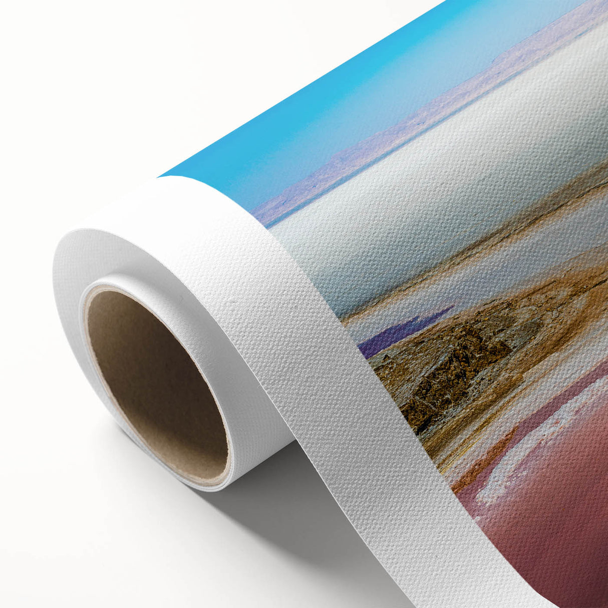 Art deco poster featuring a Tunisian landscape in muted earth tones on rolled canvas, ideal for nursery wall art.