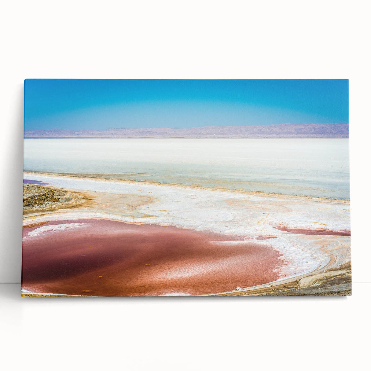 Black and white stretched canvas of Tunisian landscape, suitable as large kitchen wall art.