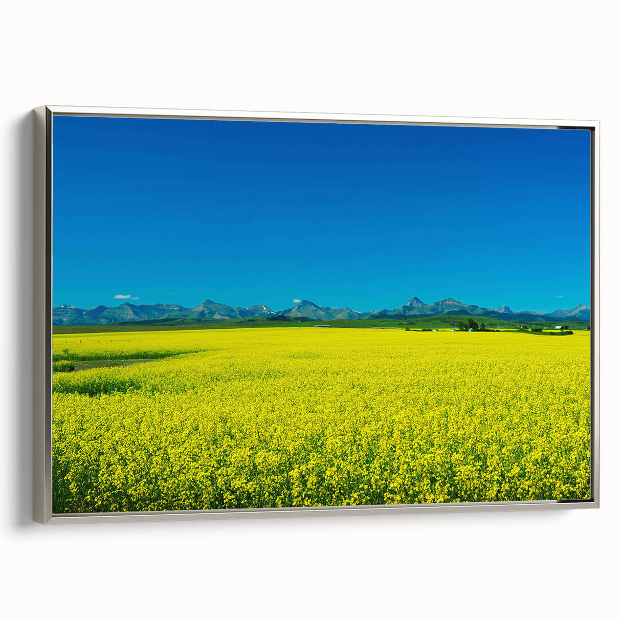 Framed canvas landscape art painting depicting Alberta, Canada scenery in colorful hues, ideal for living room decor.