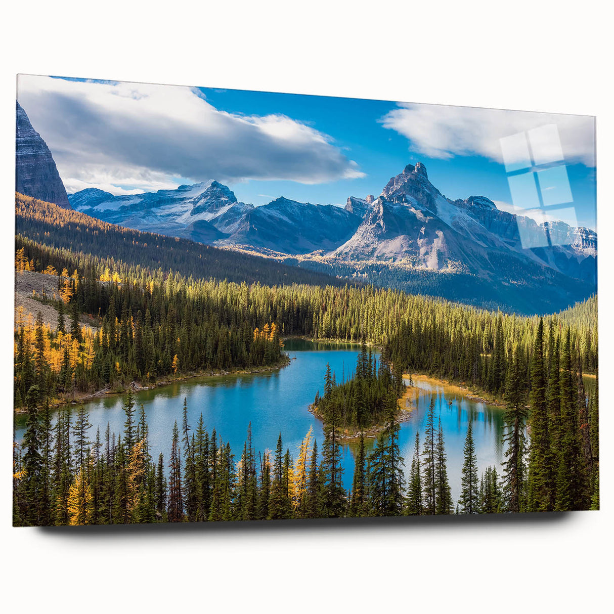 Large abstract wall art of British Columbia scenery in muted earth tones on acrylic glass.