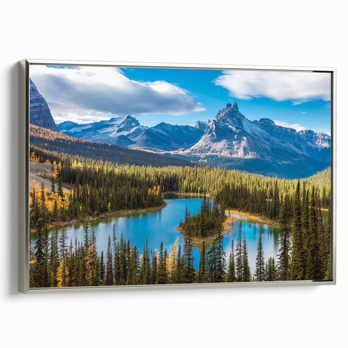 Landscape art painting of British Columbia on a framed canvas.