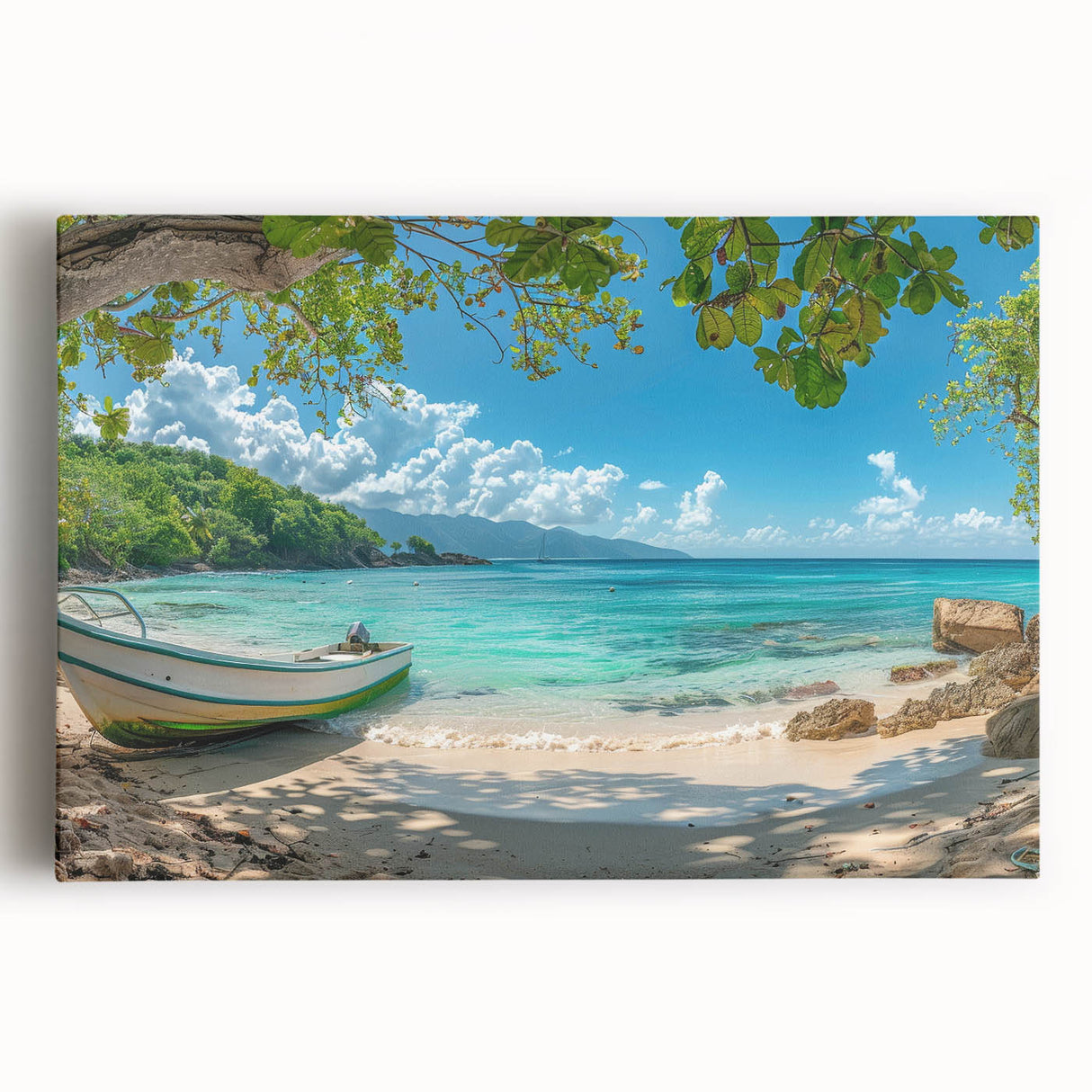 Black and white stretched canvas featuring a panoramic Aruba scenery, ideal for kitchen wall art.