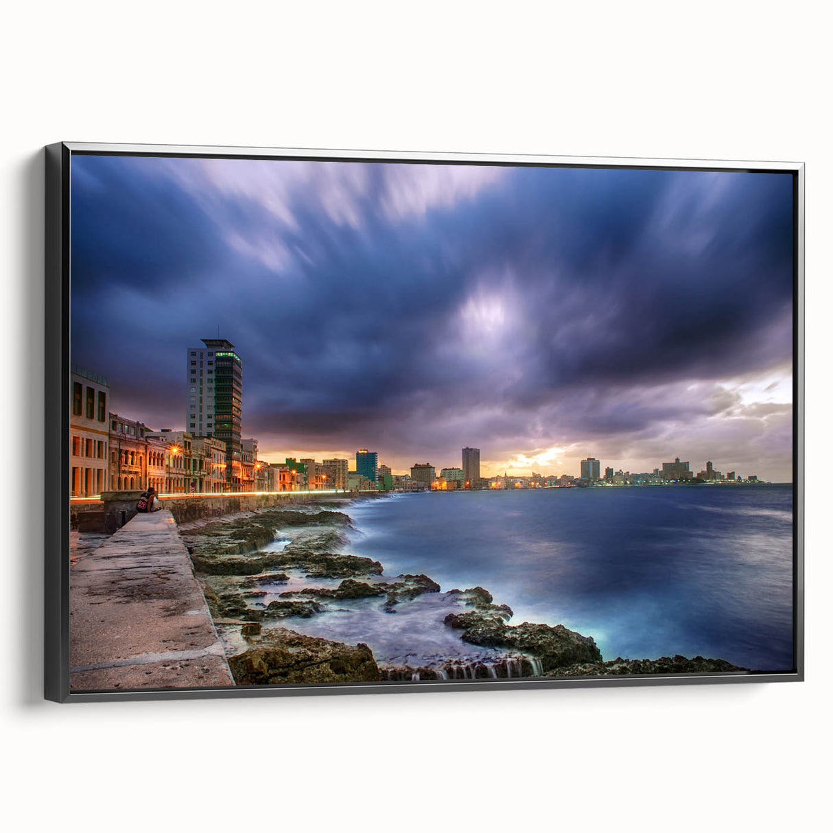 Black and white framed canvas depicting a vintage Cuban landscape, ideal for bedroom wall art.