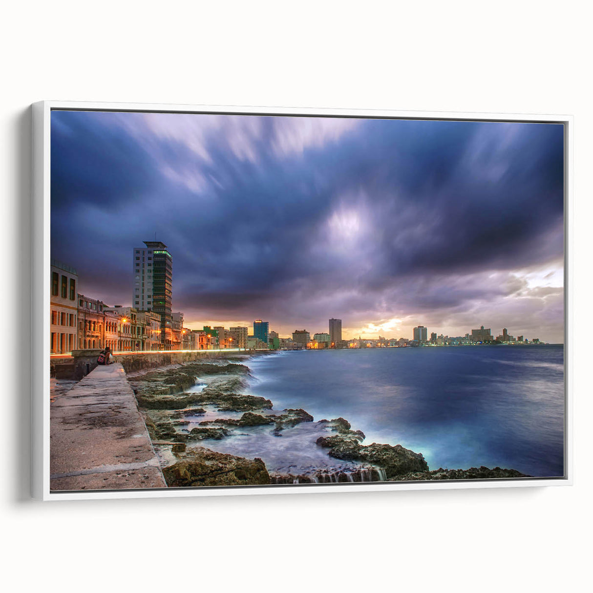 Vintage poster art of a colorful Caribbean scene on extra large framed canvas, ideal for living room decor.