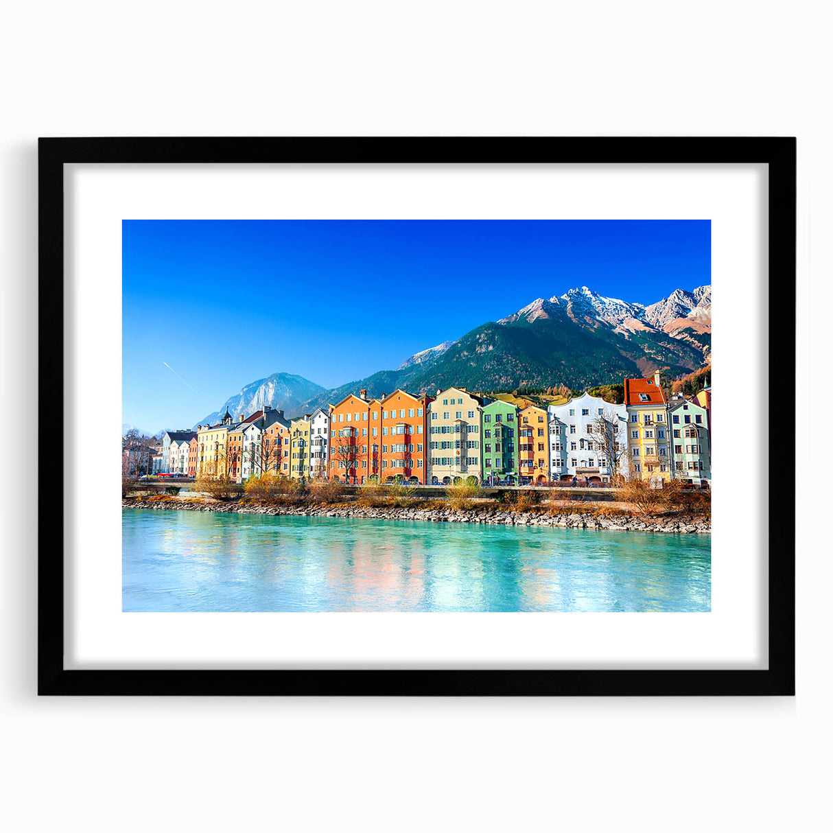 Extra large abstract art print depicting a vibrant, colorful Austrian landscape on a textured canvas.