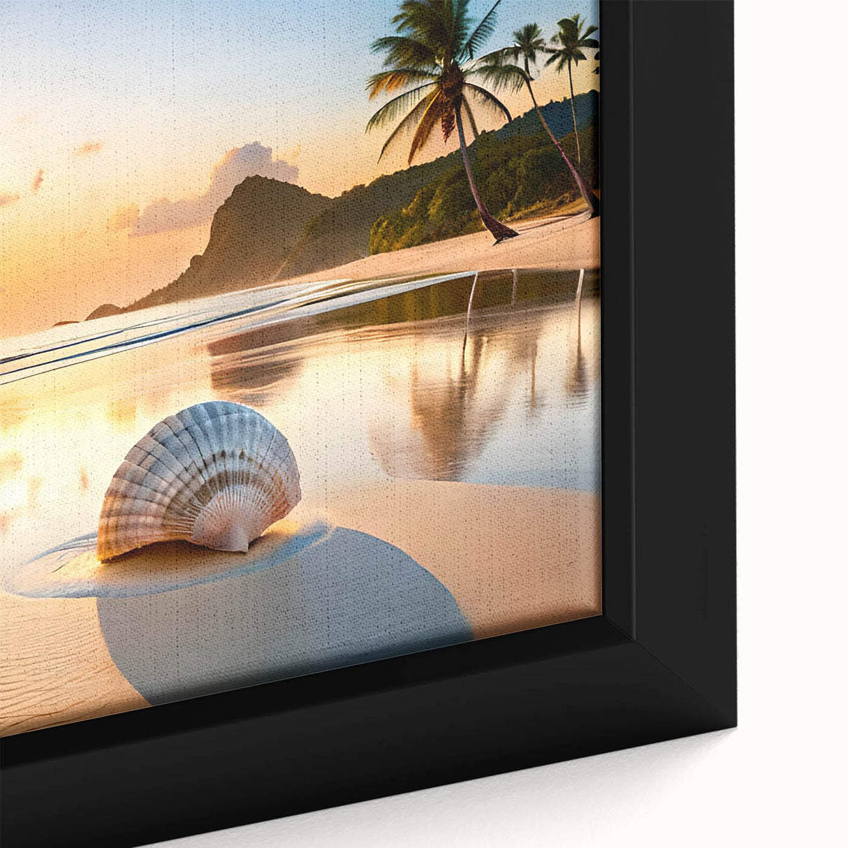 Framed canvas depicting a textured, colorful Cancun scenery in black, suited for extra large living room wall art.