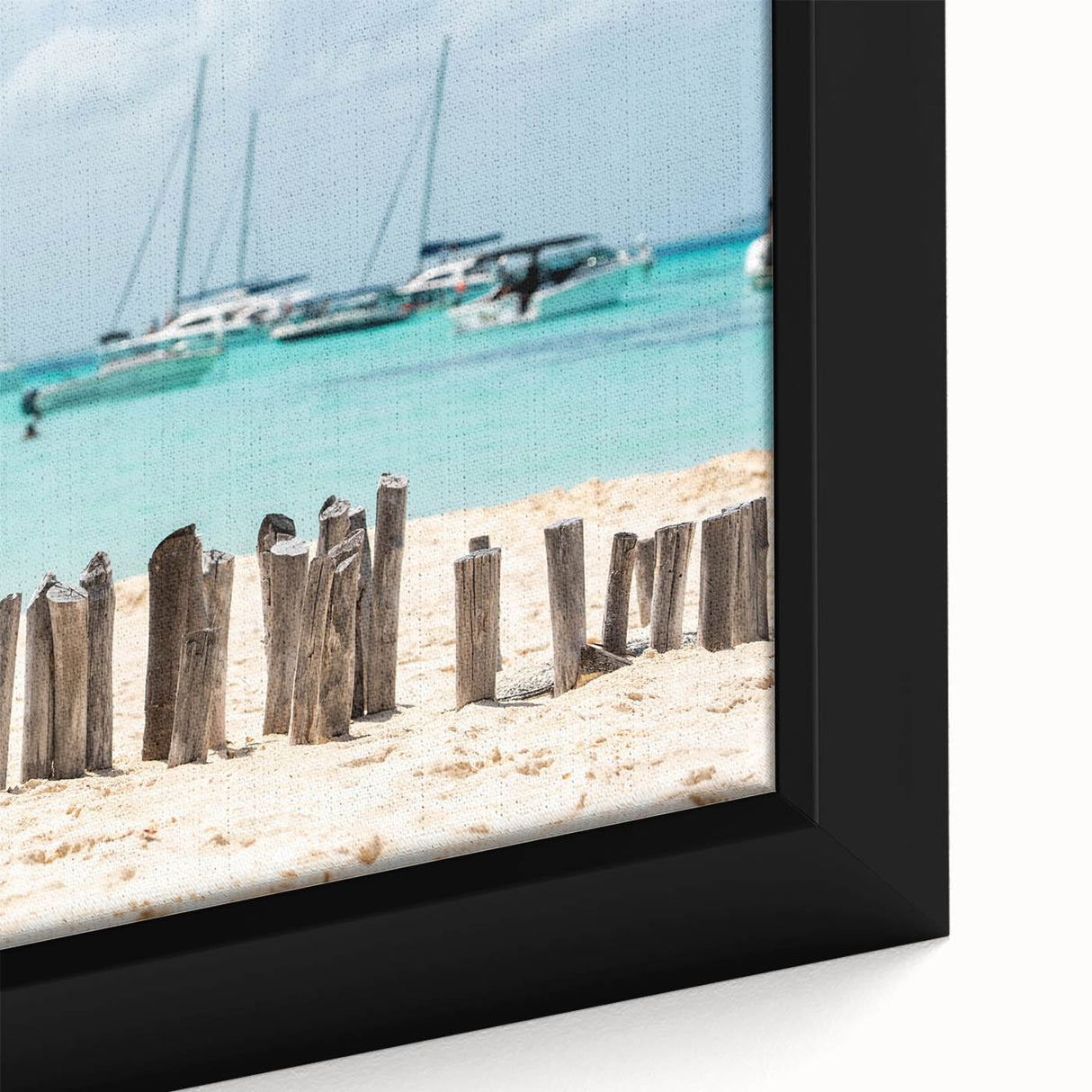 Extra large framed canvas featuring a textured black wall art scene of Quintana Roo, Mexico, with vibrant, colorful accents.