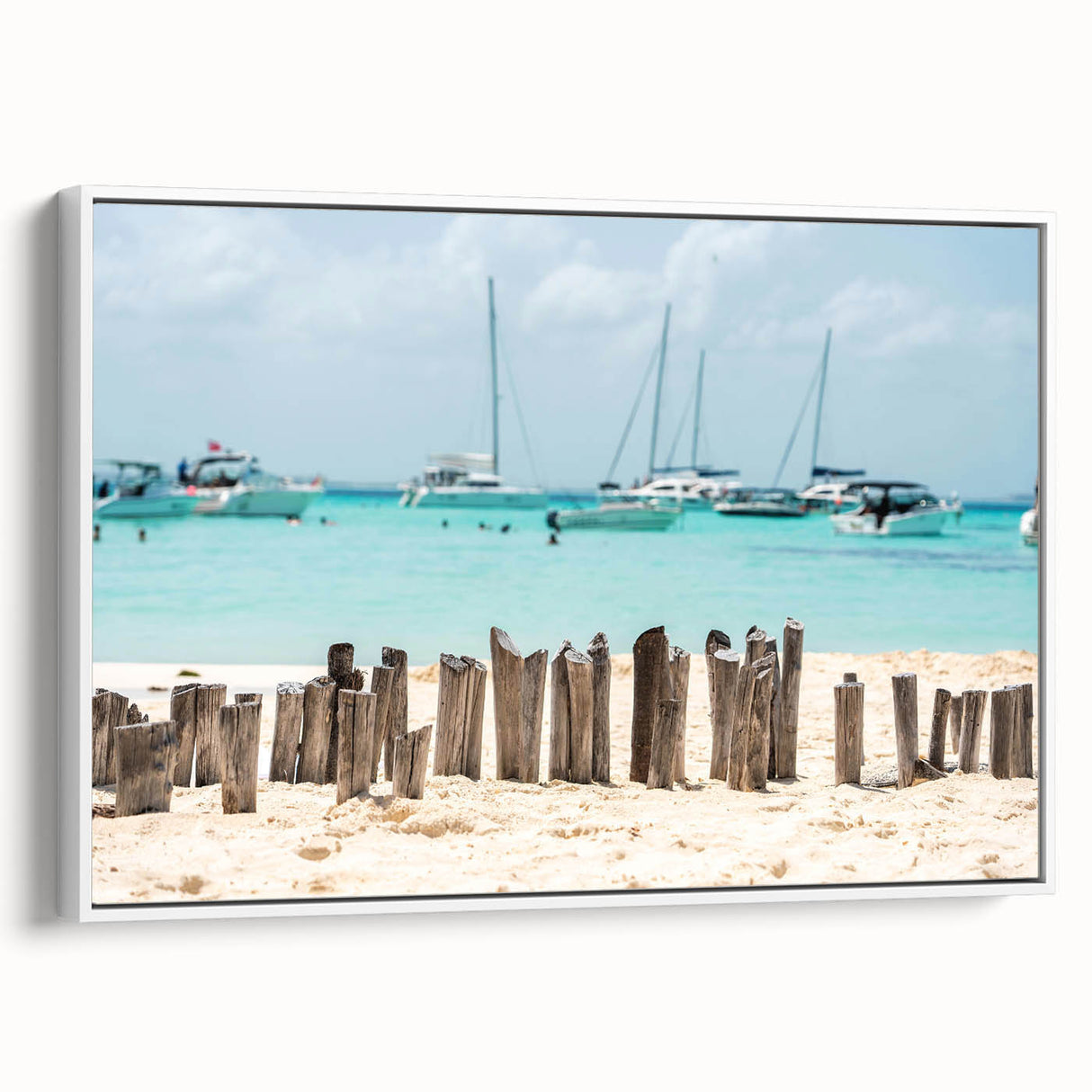 Vintage poster art of Quintana Roo scenery on extra large framed canvas with colorful palette, ideal for living room decor.