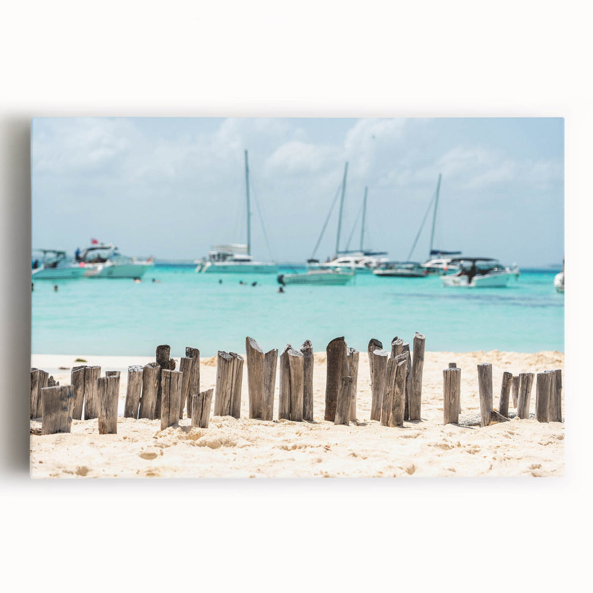 Black and white stretched canvas featuring a serene Quintana Roo scenery, ideal for kitchen wall art.