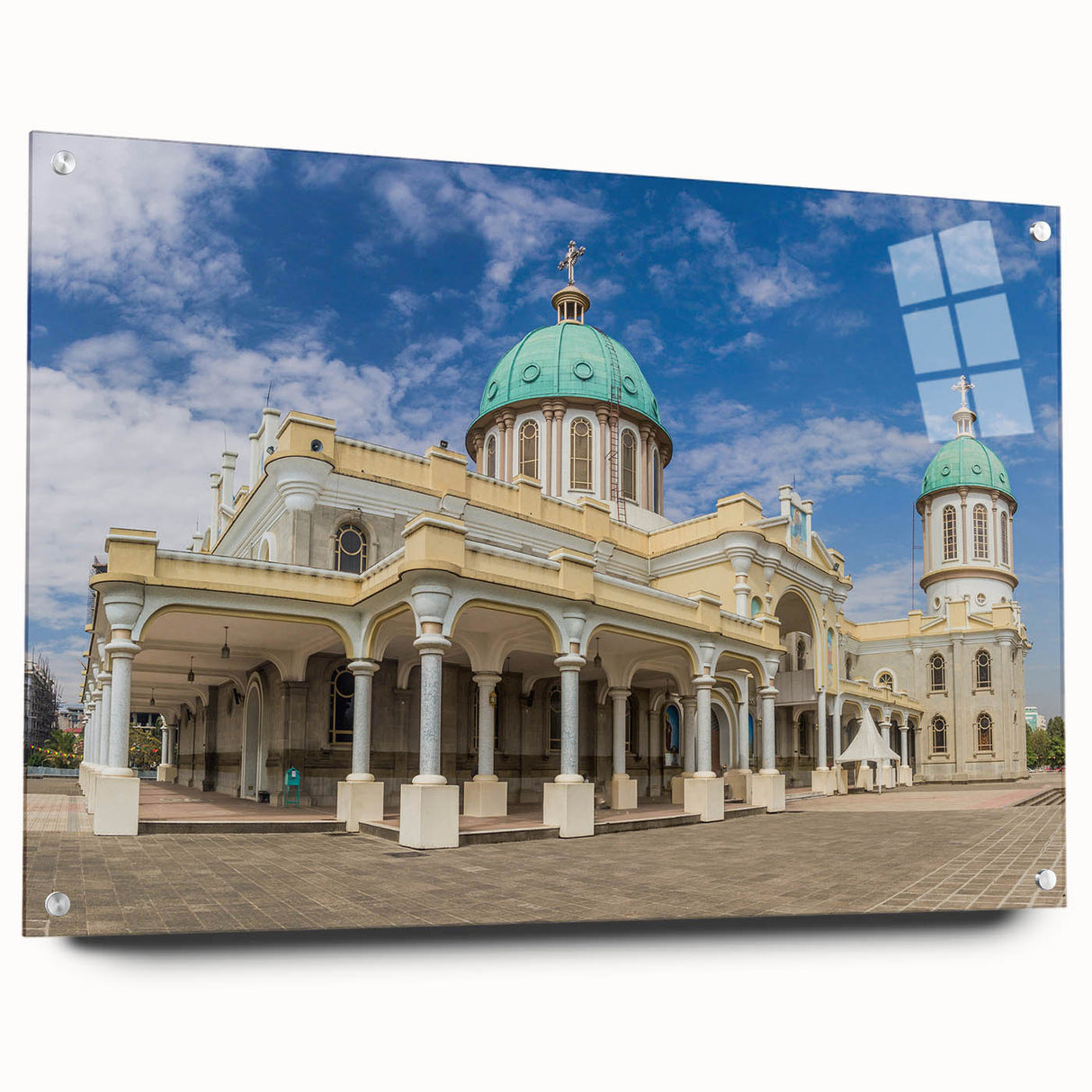 Large abstract wall art depicting vibrant Ethiopian scenery on acrylic glass, ideal for dining room decor.