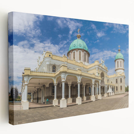 Ethiopian landscape on stretched canvas featuring muted earth tones, ideal for kitchen wall art.