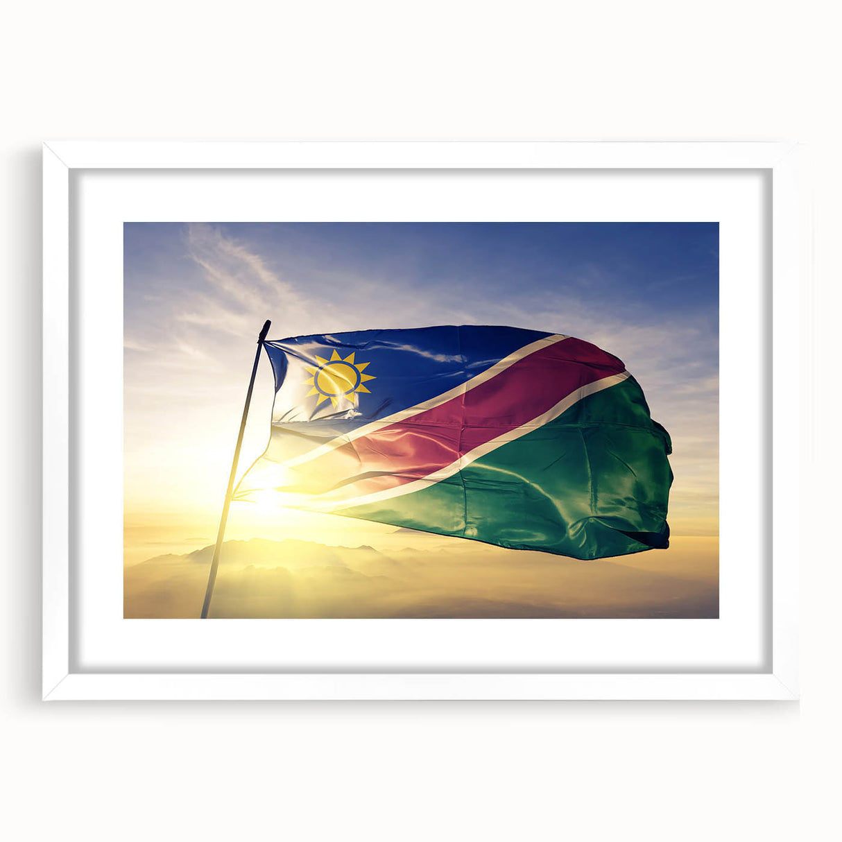 Textured art print of an abstract Namibian landscape in earth tones, framed with a white mat, ideal for bedroom art.