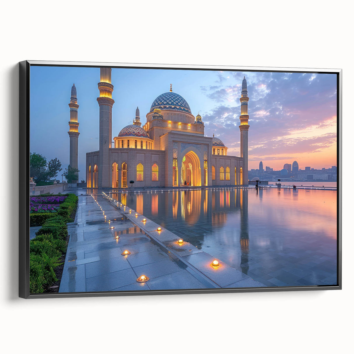 Black and white landscape art painting of a serene Azerbaijani scenery on framed canvas, ideal for bedroom wall decor.