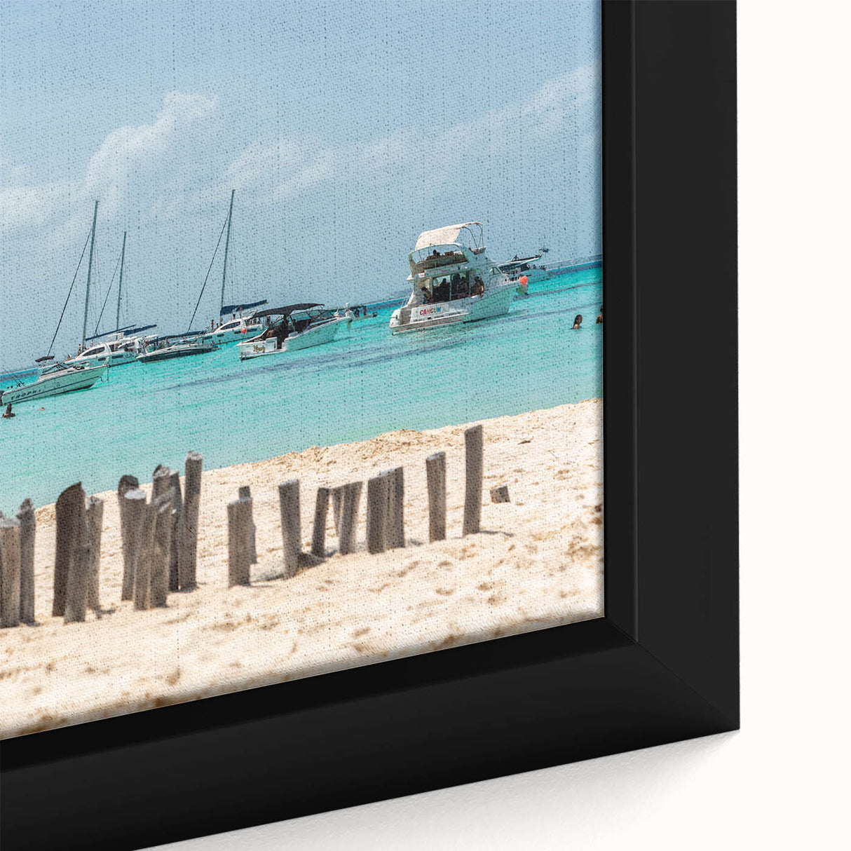 Black wall art featuring textured scenery of Quintana Roo, Mexico, in vibrant colors on a framed canvas.
