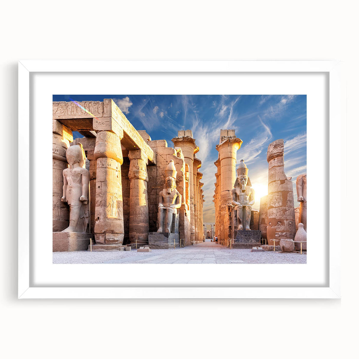 Extra large abstract art print depicting a textured Egyptian landscape in earth tones, framed in white.