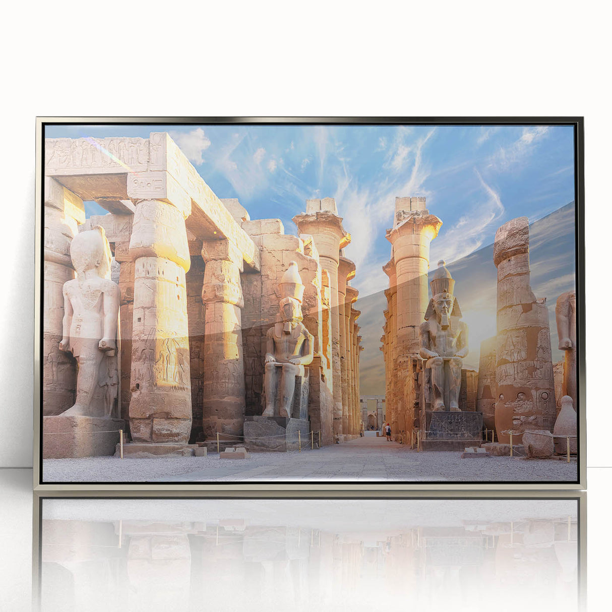 Framed acrylic print of an abstract Egyptian landscape in muted earth tones, ideal for modern art wall decor.