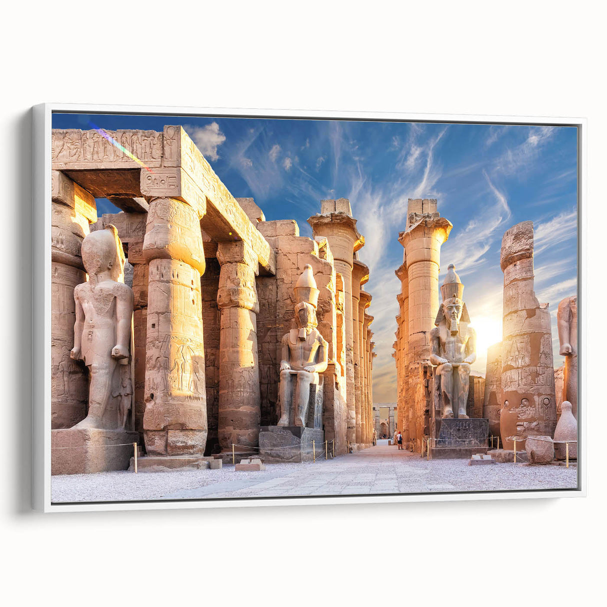 Framed canvas depicting a vintage-style Egyptian landscape in muted earth tones, ideal for bedroom wall art.