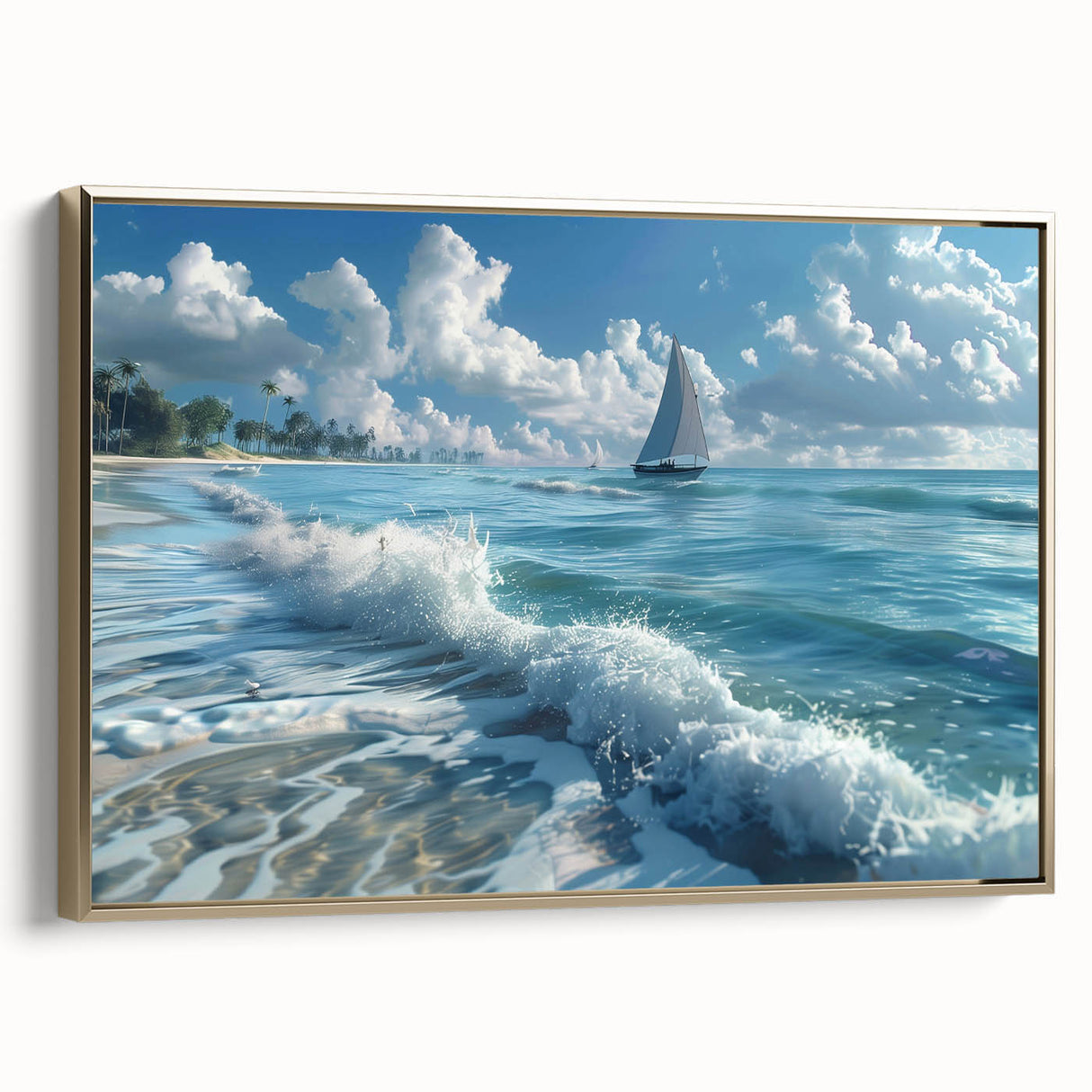 Framed canvas depicting a Kenyan landscape with vibrant colors and black vintage poster art, ideal for living room decor.