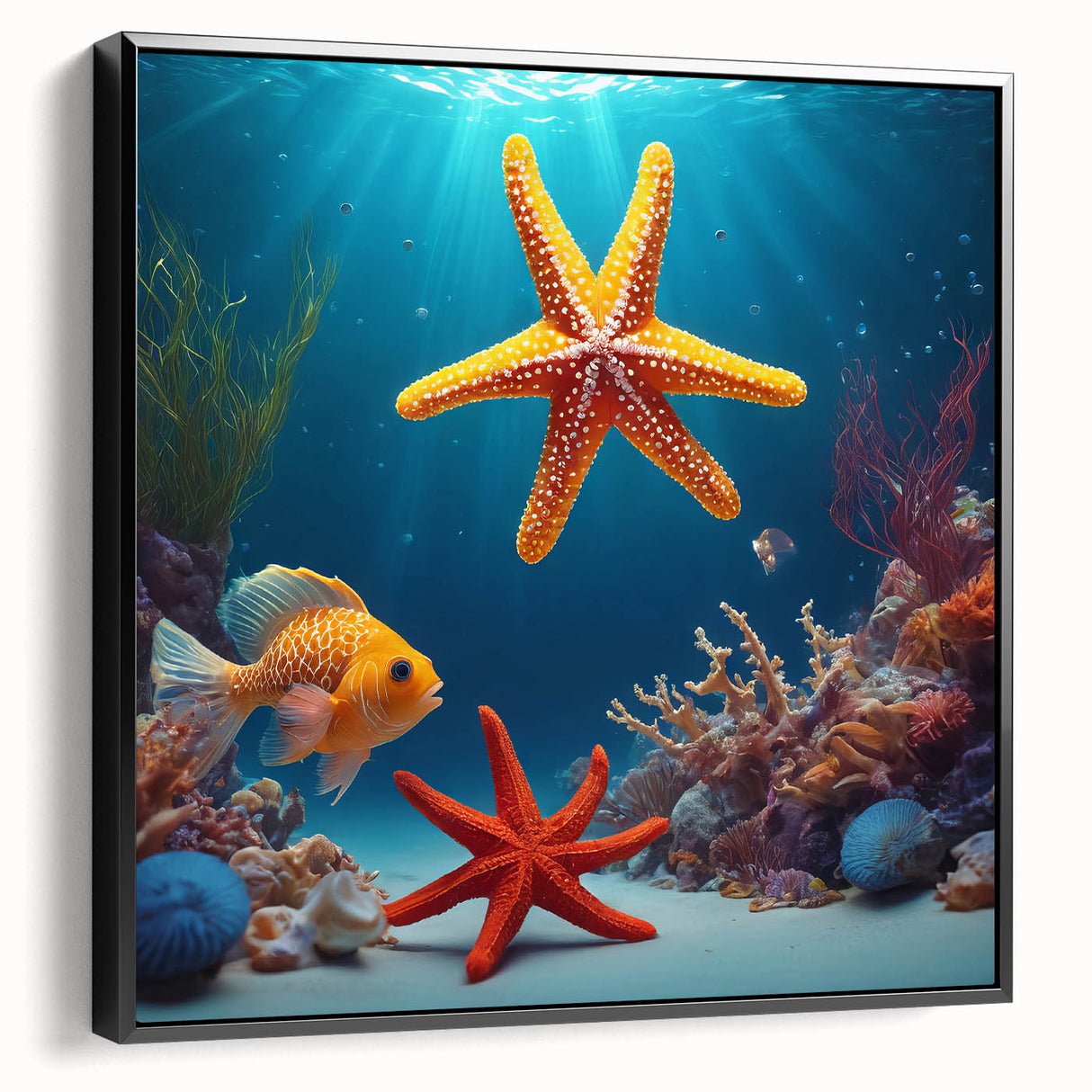 Black and white framed canvas featuring a serene Seychelles landscape, ideal for bedroom wall decor.