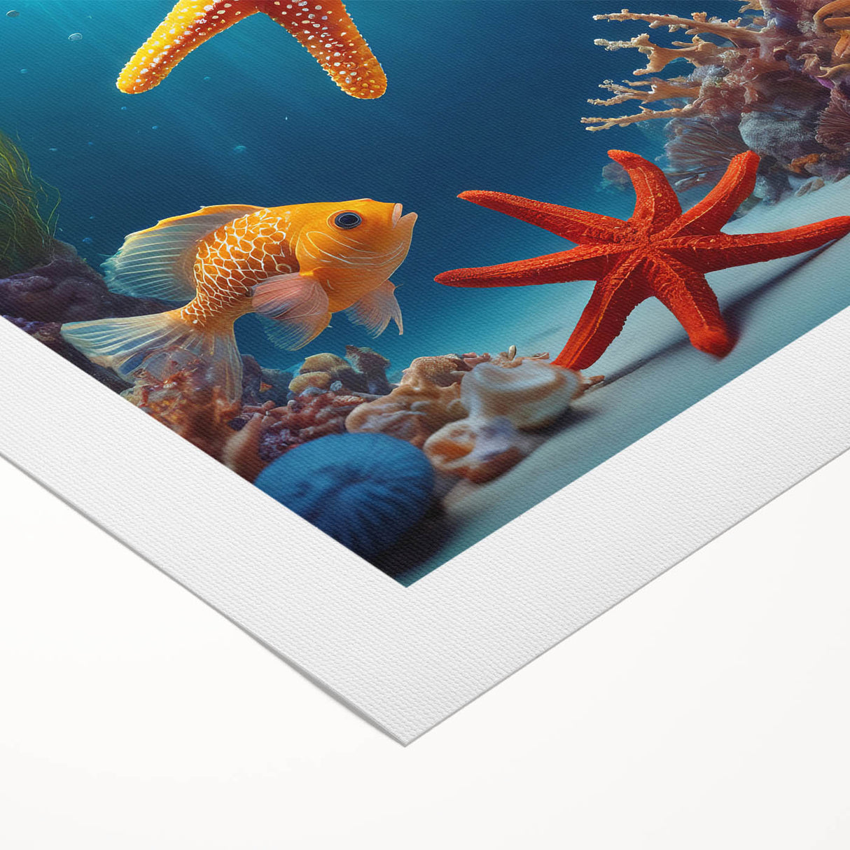 Art deco poster of Seychelles scenery in muted blue and green tones on a rolled canvas, suitable for dining room wall art.